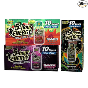 5-Hour Energy Gamer Shots Variety Pack, 30 Count (1.93 fl oz) - Extra Strength Apple Bash, Rocket Raspberry, Pineapple Charge Flavors