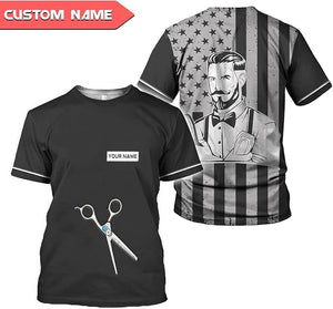 Personalized Barber Shop Shirt 3D Barber Shirts Hairdresser Haircutting Hairstylist Custom Salon Barber Tshirt Pole Scissors
