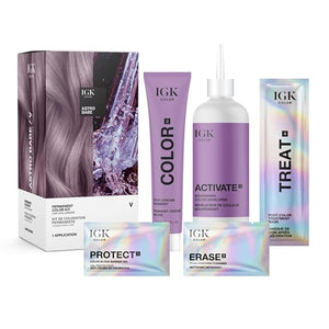 IGK Permanent Hair Dye Color Kit | V Astro Babe - Light Cool Lavendar | 100% Gray Color Coverage + Strengthen + Shine | Ammonia Free