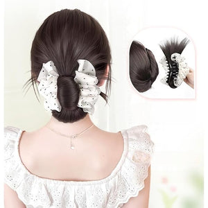 Women Hair Buns Extension Bun Hair Piece Clip in Claw Hair Pieces Synthetic Fiber Bun Wigs for Women (Beige White-Cool Brown)
