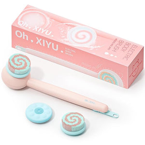 Electric Back Scrubber for Shower Body Brush Waterproof Shower Body Scrubber for Cleansing Massaging Rechargeable Spinning Bath Brush for Kids &amp Adults with 2 Heads &amp 3 Speed Modes Pink