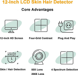Skin Scalp Detector - 12 Inch Hair Skin Analyzer Multi?Functional Hair Follicle Skin Tester with 50X 200X Lens for Hair Salon Beauty SalonStandard Model