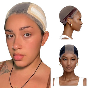 LAB HAIRS Wig Cap with Grip Band for Keeping Wigs in Place More Full Cap-wide Transparent Lace for Lace Front Wigs - Brown/Black/Nude Non Slip Cap Make Your Wig Be Glueless (Nude L)