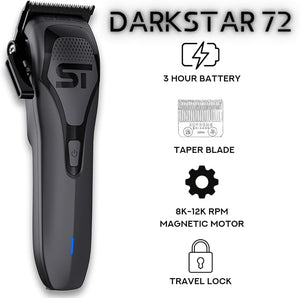 Supreme Trimmer Darkstar 72 Clipper with Magnetic Vector Motor | 180 Min Run Time 9000 RPM Barber Hair Clipper | Low Noise Professional Clipper DLC Blades | STC72