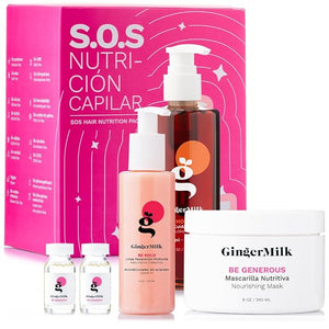 Hair Nourishment Pack SOS by GINGER MILK Vegan Hair Care Set with pH-Balanced Shampoo 8.5oz Hair Mask 8oz Leave-in 4oz &amp 2 Ampoules | Weak Hair: Nourish Shine Strength Noticeable Results Soo