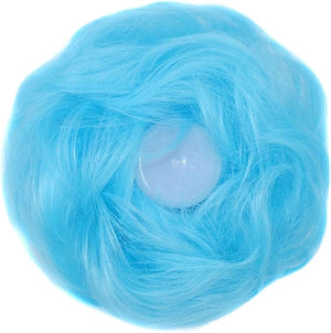 Hair Bun 1 Pack Messy Bun Hair Hoops Ponytail Hair Extensions Synthetic Donut Hair Bun Curly Wavy Hair Bun Wigs for Women Hair Bun Piece(L Blue)