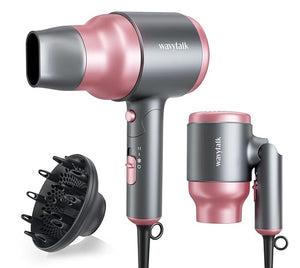 Wavytalk Portable Hair Dryer with Diffuser Foldable Mini Hair Dryer with Lightweight Design 1600W Small Hair Blow Dryer with Diffuser for Curly Hair Fast Drying Rose Pink