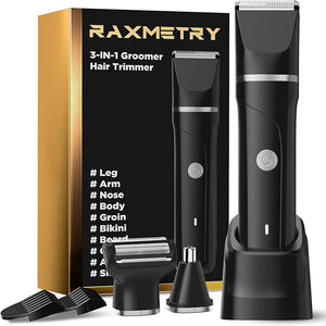 Beard Trimmer for MenManscape 3-in-1 Electric Razor Groin GroomerIPX7 Waterproof Wet/DryVersatile Body Hair Trimmer for Ball/Beard/NoseUSB Rechargeable &amp Nose/Shaves HeadSilver