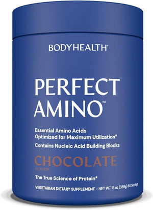 BodyHealth PerfectAmino Powder - BCAA and EAA Powder for Pre and Post Workout - Amino Acid Energy Drink for Men and Women to Support Lean Muscle and Recovery - Chocolate - 60 Servings