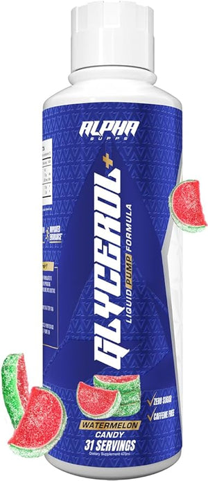 Alpha Supps Glycerol+ Liquid Pump Formula - Stim-Free Liquid Glycerol and Citrulline High-Performance Supplement for Enhanced Muscle Pumps Hydration &amp Endurance (31 Servings Watermelon Candy)