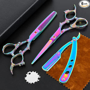 Professional Hair Cutting Scissors Sets Multifunctional Thinning Scissors Straight Shears Tools Stainless Steel Salon Barber Hairdressing Scissors for Men Women Home Use