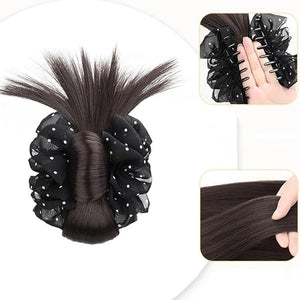 Women Hair Buns Extension Bun Hair Piece Clip in Claw Hair Pieces Synthetic Fiber Bun Wigs for Women (Black-Cool Brown)