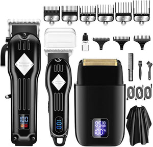 Professional Hair Trimmer Hair Clippers for Men, Nose Hair Trimmer Shaver Set,Cordless T-Blade Beard Trimmer Barber Clippers,Electric Razor Foil Shavers for Haircut Grooming Kit, Black