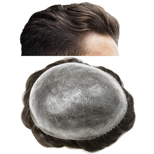 LYRICAL HAIR Toupee for Men Hair System Replacement Injected Poly Skin Mens Hairpiece Durable PU Wig for Men 7X10 #230 Darkest Brown+30% Gray-110% Light to Medium Density