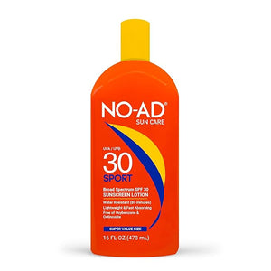 NO-AD SPF 30 SPORT Sunscreen Lotion | Hypoallergenic | Broad Spectrum UVA/UVB Protection | Water Resistant | Octinoxate &amp; Oxybenzone Free with moisturizing Vitamin E and Aloe 16oz | Pack of 2