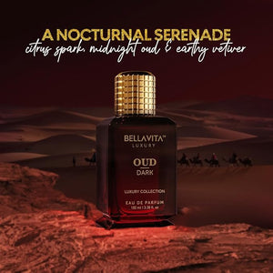 BellaVita Luxury OUD Dark Eau De Parfum (100ml) Unisex | Intense Arabian Perfume | Infused with Citrus Grapefruit Floral Vetiver Orris Musky OUD | Arabic Dark Oud Perfume for Women &amp Men