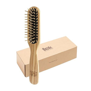 TEK ? Rectangular Wooden Hair Brush with Short Rounded Teeth in Natural Ash Wood Handmade in Italy ? Ideal for Styling Detangling and Daily Care of Short Fine or Delicate Hair ? 22 x 4 cm