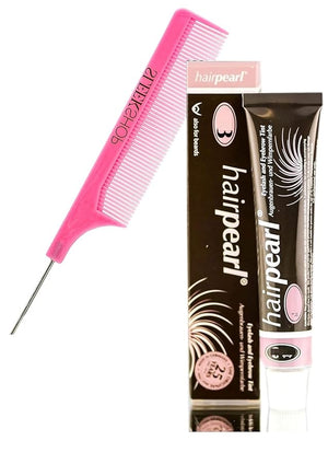 yper Hairpearl Original Hair Pearl TINT Color Dye for Iashes and broows (w/SIeekshop PINK Rat Tail Comb) Haircolor Hair Tinting Made in Germany (No 5 Natural 0.68 oz)