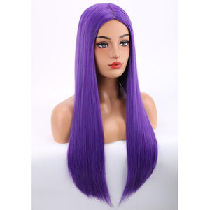 MAGQOO Purple Wigs for Women Long Straight Dark Purple Wig Middle Part Halloween Cosplay Costume