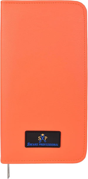 Leather 5 Scissor &amp Shear Storage Case for Hairstylist - Hairdresser -Scissor Holder Perfect for home-saloon use (Orange)