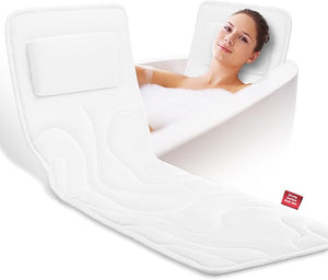 Full Body Bath Pillow for Tub Extra Thick 4D Air Mesh &amp Quick-Dry Spa Pillow for Head Neck and Beck Support Non-Slip Suction Cups Fits All Tubs - Luxury Bath Accessories for Relaxation (White)