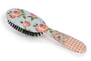 Rock &amp Ruddle Natural Mixed Boar Bristle Hair Brush for Women and Kids (Small 6.9) - Perfect for Wet or Dry Hair Detangling Smoothing Blowdrying - Designed &amp Made in UK - Pink Gingham