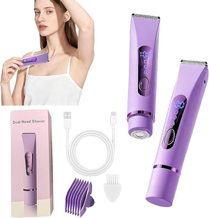 Bikini Trimmer for Women Electric?Double Head Dual Purpose, Ceramic Blade,IPX7 Waterproof,LCD Power Display,USB Rechargeable,Wet/Dry Painless Hair Removal for Face &amp; Body (Violet)