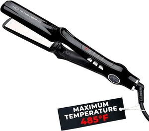 MQ Hair - Professional Titanium Flat Iron 480¡ÆF Turbo - Bivolt Anatomic Design Ultra-Smooth Mirror Effect - 3 Passes Needed Perfect Straightening - Heating Safe Control Ionized Plates - Black