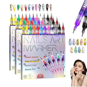 12 Colors Nail Art Pens Set, 2026 New Nail Art Markers Polish 3D Pen for Dotting Drawing Painting Point Liner DIY (3 Sets)