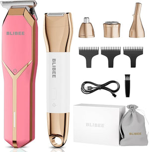 Hair Clippers &amp; Bikini Trimmer for Women - Waterproof Electric Clippers and 4 in 1 Bikini Trimmer Set, Deluxe Hair Trimmer, Wet/Dry Body Shaver for Nose Eyebrows Beard Pubic Hair, Pink¡¦