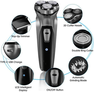 Head Shaver for Men, Electric Face Shaver Razor for Men 3D Floating Blade Washable USB Rechargeable Shaving Beard Machine (Color : Black)