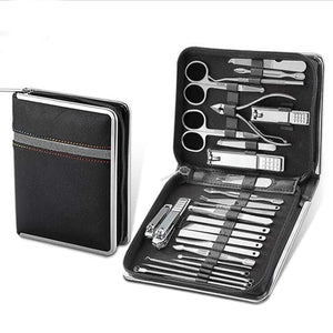 Manicure Pedicure Kit 26 Pieces Professional Nail Clippers Set Stainless Steel with Leather Case Portable Nail Care Tools for Home Use Gift Idea (Black)