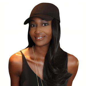 MILANO COLLECTION Wig &amp Hat Combo 18 Attachable Hair with Hat Chic Hat and Hair Extension Pack with Attachable Synthetic Hair Black