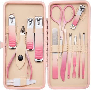 Manicure Set 7/10/13/19Pcs Set Pink Manicure Set Nail Scissors Stainless Steel Nail Clippers Nail Tools Facial/Hand/Foot Care Pedicure Tools Fingernail Cutter(13Pcs Set)