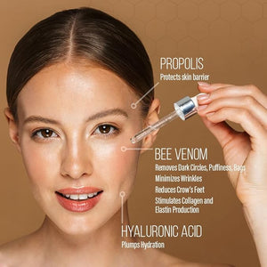 BEE and YOU Eye Serum Anti Aging Anti Wrinkle Serum 100% Natural with Bee Venom Propolis Extract Raw Honey Hyaluronic Acid For Dark Circles Under Eye Treatment and Puffiness Skin Care 15ml