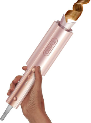 Upgraded Automatic Rotating Curling Iron - TYMO CurlPro Plus Long Barrel Curling Wand for Long Hair Ceramic Hair Curler for Women Anti-Scald 600M Ionic Dual Voltage Gold Blush 1 1/4 Inch