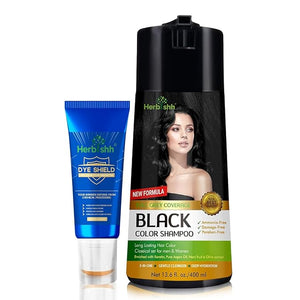 Herbishh Black 3 in 1 Hair Dye Shampoo 400 ML PPD + Hair Color Stain Protector ? Dye Shield or Defender for Skin
