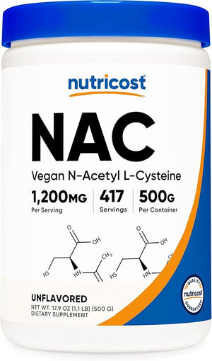 Nutricost N-Acetyl L-Cysteine (NAC) Powder 500 Grams - Vegan NAC Non-GMO Gluten Free
