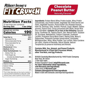 FIT-CRUNCH High Protein Baked Bar, Chocolate Peanut Butter Flavor, Gluten-Free, 12 Count, 16g Protein per Bar, 1.62 oz Bars