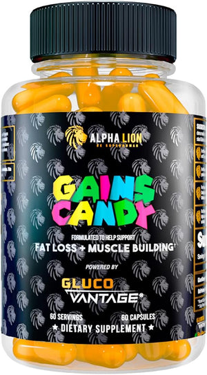 ALPHA LION Gains Candy, Supplement Pills That Support Weight Loss, Muscle Building, Decrease Body Fat, Upgrade Energy &amp; Workout Performance, 60 Capsules (DHB Berberine-GlucoVantage¢ç)