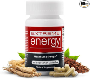 Extreme Energy - Powerful Energy Pills for Women &amp; Men - Lasts 6-10+ Hours Without Crash or Jitters - 100% Natural Energy Supplement for Fatigue, Motivation, Focus (60 Ct)