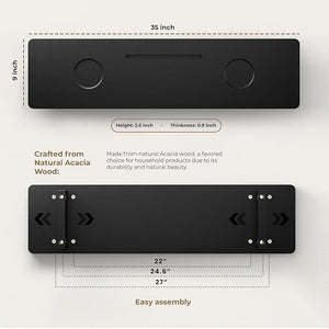 Tinamo Black Bathtub Caddy Tray Table | 35x9x2.5 Inch Large Bath Tub Tray Wooden | Anti-Tipping, Sustainable Tub Tray for Bathtub | Bathtub Accessories Holders for Bathtub (Acacia Wood)