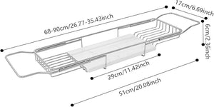 Stainless Steel Bathtub Tray Expandable Marble Bath Tray for Tub 44.09 lbs Capacity Bath Caddy for Bathtub Bathroom Accessories for Home Spa (Silver+White)