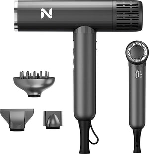 Ionic Salon Hair Dryer with 3 Attachments 1600W Professional Blow Dryer with 110000RPM High Speed Brushless Motor for Fast Drying Lightweight Low Noise Locking Function Dark Gray