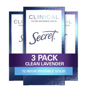 Secret Clinical Strength Invisible Solid Antiperspirant and Deodorant Clean Lavender 1.6 oz Pack of 3