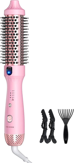 zavarea Thermal Brush 1.5 Inch Heated Round Brush Stylers 800M Negative Ions Ceramic for Less Frizz Damage 4 Temperature Set Dual Voltage for Travel Easy Use Boosts Shine Youthful Pink