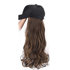 Women Baseball Cap Wig Long Curly and Wavy Wig Sunshade Baseball Cap Women's Wig Cap