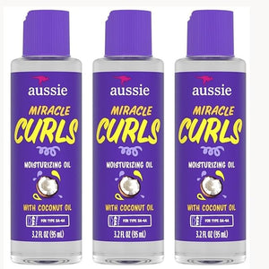 Aussie Miracle Curls Defining Oil Hair Treatment, 3 Pack, Coconut and Australian Jojoba Oil, For Dry, Curly, Kinky and Wavy Hair, Reduce Frizz and Add Shine, Paraben Free Formula, 3.2 oz Each