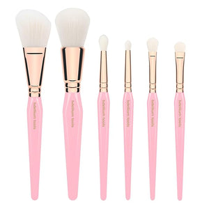 Bdellium Tools Pink Golden Triangle Luminescent Makeup Brush Set - Premium Tool with Soft Synthetic Bristles and Rose Gold Brass Ferrule for Multipurpose (Pink 6 pcs)