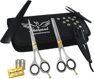 Professional Haircutting Scissors Kit ? 6 inch Razor Edge Barber Scissor Japanese Haircutting Scissors and Thinning Shears for Men Women &amp Kids Salon and Home Hair Cutting Set